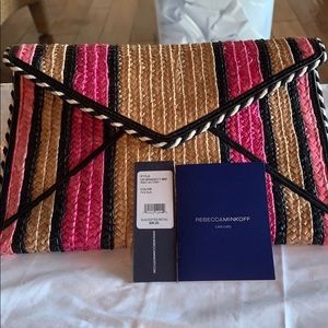 Rebeccaminkoff straw clutch pink and black straw